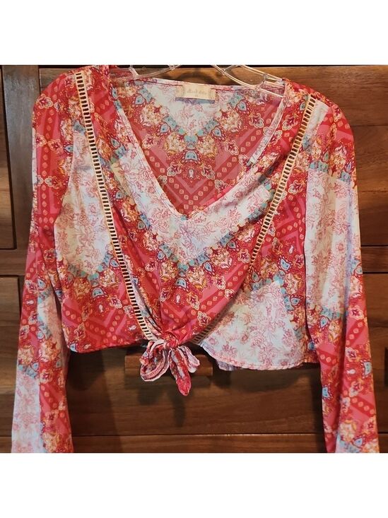 Altar'd State Tops - Altar'd State Pink and Orange Tie Front Crop Boho Flowy Spring Xs Blouse